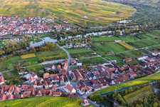 Village on the river bank areas of the Main river in Escherndorf in the state Bavaria, Germany