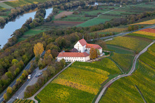 Aerial view of Hotel Vogelsburg in the district Escherndorf in Volkach in the state Bavaria, Germany