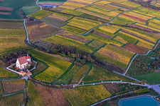 Churches building the chapel Wallfahrtskirche Maria in Weingarten in Volkach in the state Bavaria, Germany seen from above