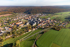 Aerial photograpy of Monastery church Ebrach, Cistercian abbey in Ebrach in the state Bavaria, Germany