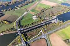 Aerial view of Lockage of the Main channel in Gerlachshausen in the state Bavaria, Germany