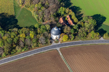 Aerial view of Church building Holy-Cross-Chapel in Volkach in the state Bavaria