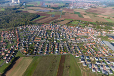 View of the town from the southeast in Röthlein in the state Bavaria, Germany