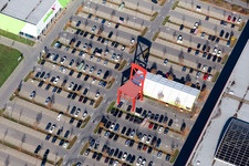 Huge chair on the parking place of the furniture market XXXL Neubert Schweinfurt in Schweinfurt in the state Bavaria, Germany