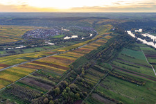 Curved loop of the riparian zones on the course of the river Main in Volkach in the state Bavaria, Germany