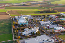 Aerial view of Cineworld Cineplex in the Mainfrankenpark Neuhof in Dettelbach in the state Bavaria, Germany