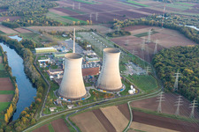 Aerial view of Nuclear power plant in Grafenrheinfeld in the state Bavaria, Germany