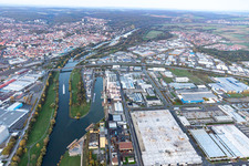 Harbor in Schweinfurt in the state Bavaria, Germany from above