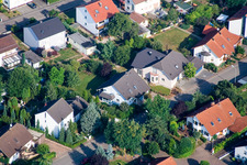 Klingbachstraße from the southeast in Steinweiler in the state Rhineland-Palatinate, Germany seen from above