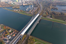 Aerial view of Construction site of the B10 Rhine bridge in Wörth am Rhein in the state Rhineland-Palatinate, Germany