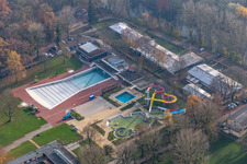 Aerial view of Rhine beach resort Rappenwört in the district Daxlanden in Karlsruhe in the state Baden-Wuerttemberg, Germany