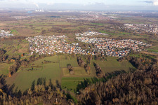 Aerial view of From the south in the district Würmersheim in Durmersheim in the state Baden-Wuerttemberg, Germany