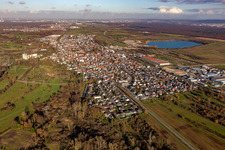 Aerial view of Town View of the streets and houses of the residential areas in Durmersheim in the state Baden-Wurttemberg, Germany