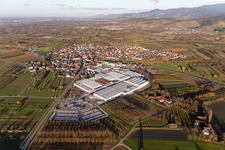 Aerial view of Company grounds and facilities of Progress-Werk Oberkirch AG in Stadelhofen in the state Baden-Wurttemberg, Germany
