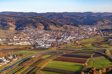 City view on the river bank of Rench on the edge of the black forest in Oberkirch in the state Baden-Wurttemberg, Germany