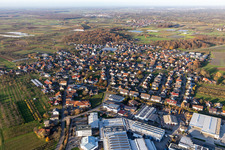 Village - view on the edge of agricultural fields and farmland in Zusenhofen in the state Baden-Wurttemberg, Germany