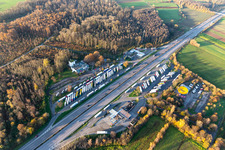 Motorway service area Renchtal on the edge of the course of BAB highway A5 with Aral gas station in Appenweier in the state Baden-Wurttemberg, Germany