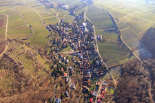 View of the winegrowing village from the west in Leinsweiler in the state Rhineland-Palatinate, Germany