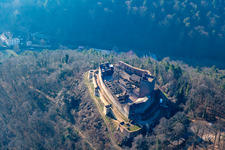 Aerial view of Landeck Castle Ruins in Klingenmünster in the state Rhineland-Palatinate, Germany