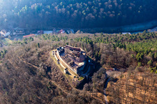 Aerial photograpy of Landeck Castle Ruins in Klingenmünster in the state Rhineland-Palatinate, Germany