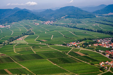 Wine-growing villages on the edge of the Haardt from the east in Ilbesheim bei Landau in the state Rhineland-Palatinate, Germany