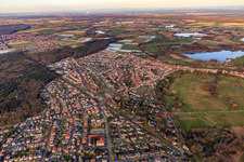 Railway line cuts through the city in Jockgrim in the state Rhineland-Palatinate, Germany