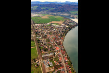 View of the town between the railway and the Rhine from the north in the district Wallbach in Bad Säckingen in the state Baden-Wuerttemberg, Germany