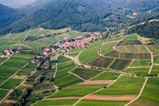 Wine-growing town on the edge of the Haardt from the northeast in Leinsweiler in the state Rhineland-Palatinate, Germany