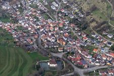 Town View of the streets and houses of the residential areas and Water-castle in Inzlingen in the state Baden-Wurttemberg, Germany