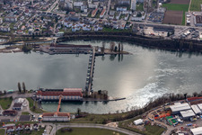 Structure, buildings and dams of the hydroelectric power plant Augst - Wyhlen at the Upper Rhine in Grenzach-Wyhlen in the state Baden-Wurttemberg, Germany