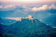 Trifels Castle from the west in the district Bindersbach in Annweiler am Trifels in the state Rhineland-Palatinate, Germany