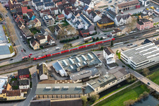 Industrial estate and company settlement Am Gewerbekanal and railway station in Haslach im Kinzigtal in the state Baden-Wuerttemberg, Germany