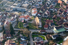 Aerial view of Parish Church of the Holy Cross in Steinach in the state Baden-Wuerttemberg, Germany
