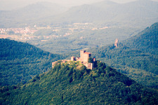Aerial view of Castle of Burg Trifels in Annweiler am Trifels in the state Rhineland-Palatinate