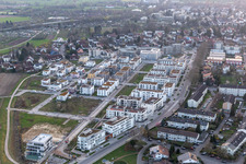 Construction site of a new residential area of the terraced housing estate Im Seidenfaden in Offenburg in the state Baden-Wuerttemberg, Germany