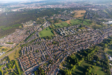 District Neureut in Karlsruhe in the state Baden-Wuerttemberg, Germany from the plane