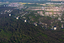Oblique view of District Waldstadt in Karlsruhe in the state Baden-Wuerttemberg, Germany