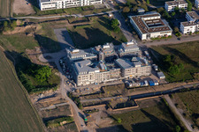Construction site of the LTC - Linder Technology Campus in Wilhelm-Schickard-Straße in the Technology Park Karlsruhe in the district Rintheim in Karlsruhe in the state Baden-Wuerttemberg, Germany viewn from the air