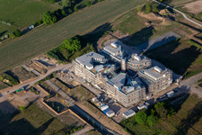 Drone recording of Construction site of the LTC - Linder Technology Campus in Wilhelm-Schickard-Straße in the Technology Park Karlsruhe in the district Rintheim in Karlsruhe in the state Baden-Wuerttemberg, Germany
