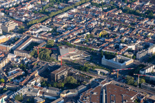 Aerial view of Ettlinger Tor with ETC and Badisches Staatstheater in the district Innenstadt-West in Karlsruhe in the state Baden-Wuerttemberg, Germany