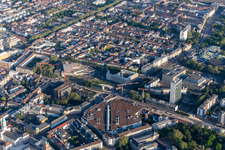 Aerial photograpy of Ettlinger Tor with ETC and Badisches Staatstheater in the district Innenstadt-West in Karlsruhe in the state Baden-Wuerttemberg, Germany