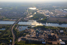 Renovated Rhine bridge to Wörth and marina of the Motorboat Club Karlsruhe eV in the district Knielingen in Karlsruhe in the state Baden-Wuerttemberg, Germany