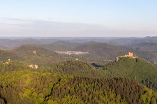 Castles Trifels, Anebos and Scharfenberg in the district Bindersbach in Annweiler am Trifels in the state Rhineland-Palatinate, Germany