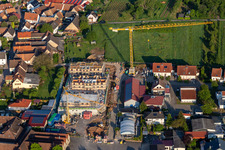 Aerial photograpy of New building behind the Weintor in Schweigen in the district Schweigen in Schweigen-Rechtenbach in the state Rhineland-Palatinate, Germany
