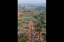 Aerial view of Town View of the streets and houses of the residential areas in Bellheim in the state Rhineland-Palatinate
