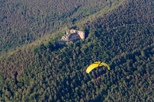 Drone image of Neuscharfeneck Castle Ruins in Flemlingen in the state Rhineland-Palatinate, Germany