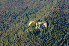 Neuscharfeneck Castle Ruins in Flemlingen in the state Rhineland-Palatinate, Germany from the drone perspective