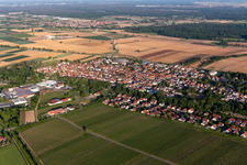 Village view on the edge of agricultural fields and land in Niederhochstadt in the state Rhineland-Palatinate, Germany
