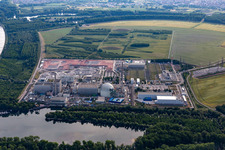 Remains of the decommissioned reactor blocks and facilities of the nuclear power plant - KKW Kernkraftwerk EnBW Kernkraft GmbH, Philippsburg nuclear power plant and rubble of the two cooling towers in Philippsburg in the state Baden-Wuerttemberg, Germany