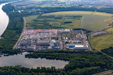 Aerial view of Former Phillippsburg nuclear power plant after the demolition of the two cooling towers in Philippsburg in the state Baden-Wuerttemberg, Germany